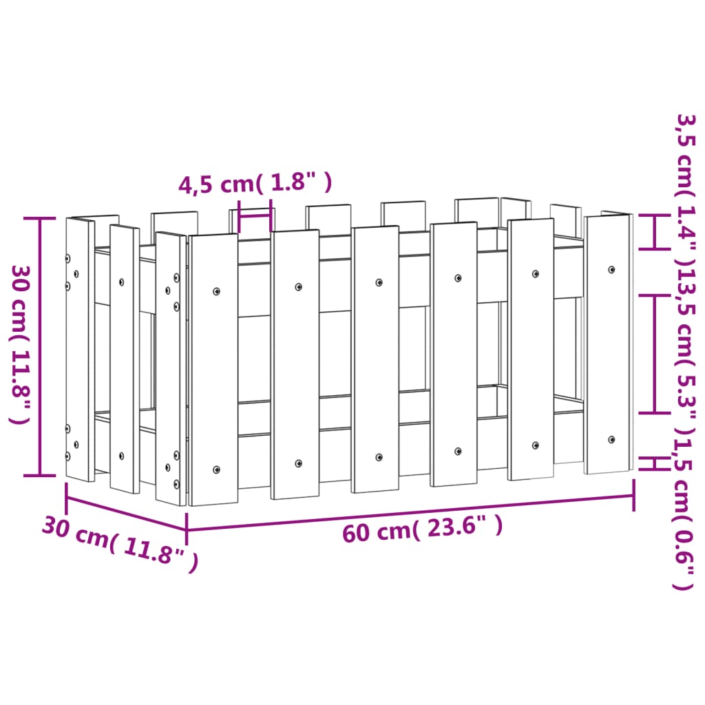 Garden Planter with Fence Design 60x30x30 cm Impregnated Wood Pine