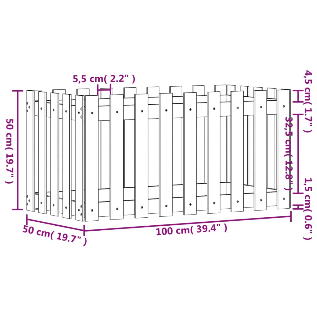 Garden Raised Bed with Fence Design 100x50x50 cm Impregnated Wood Pine