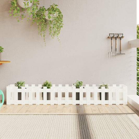 Garden Raised Bed with Fence Design White 200x30x30 cm Solid Wood Pine