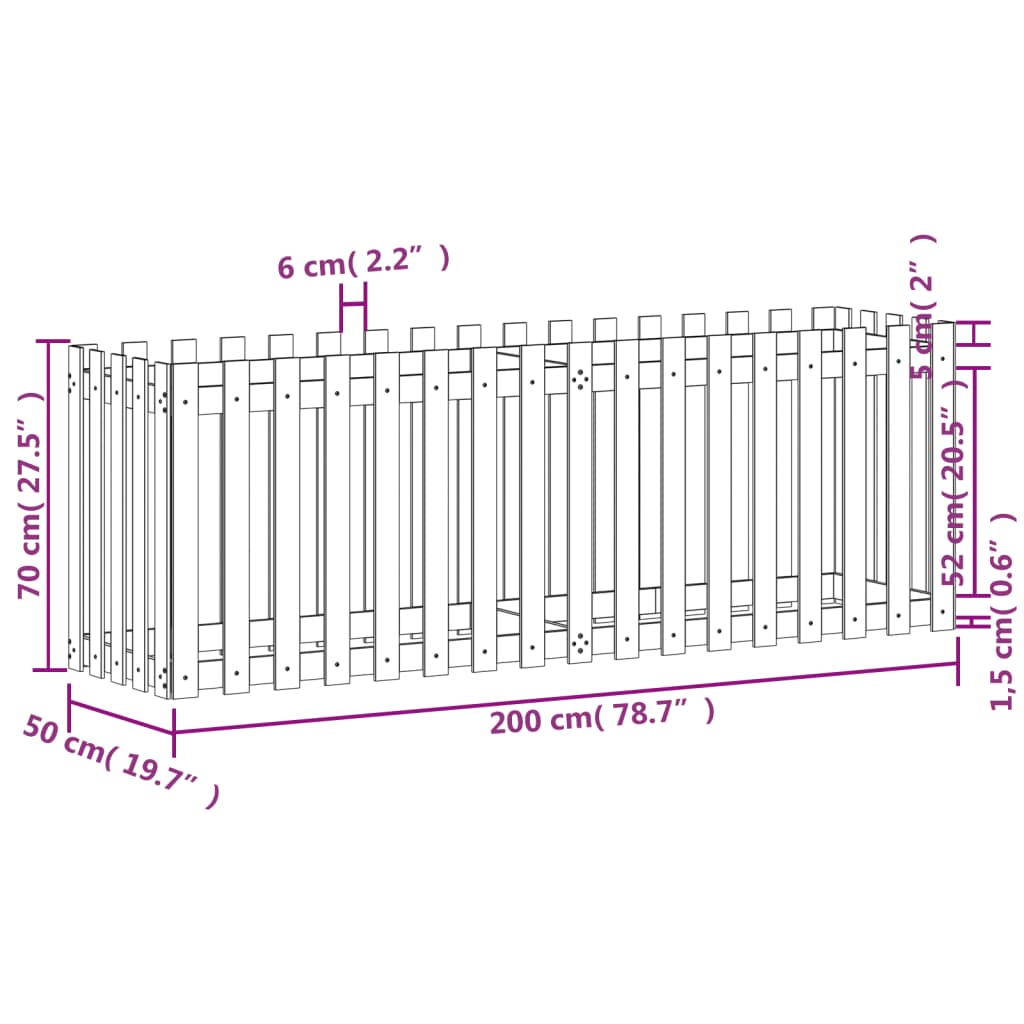 Garden Raised Bed with Fence Design White 200x50x70 cm Solid Wood Pine