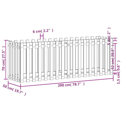 Garden Raised Bed with Fence Design White 200x50x70 cm Solid Wood Pine