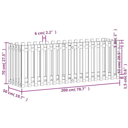 Garden Raised Bed with Fence Design 200x50x70 cm Solid Wood Douglas