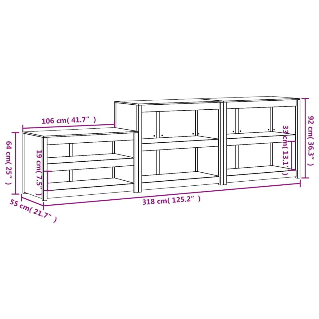 Outdoor Kitchen Cabinets 3 pcs Solid Wood Pine