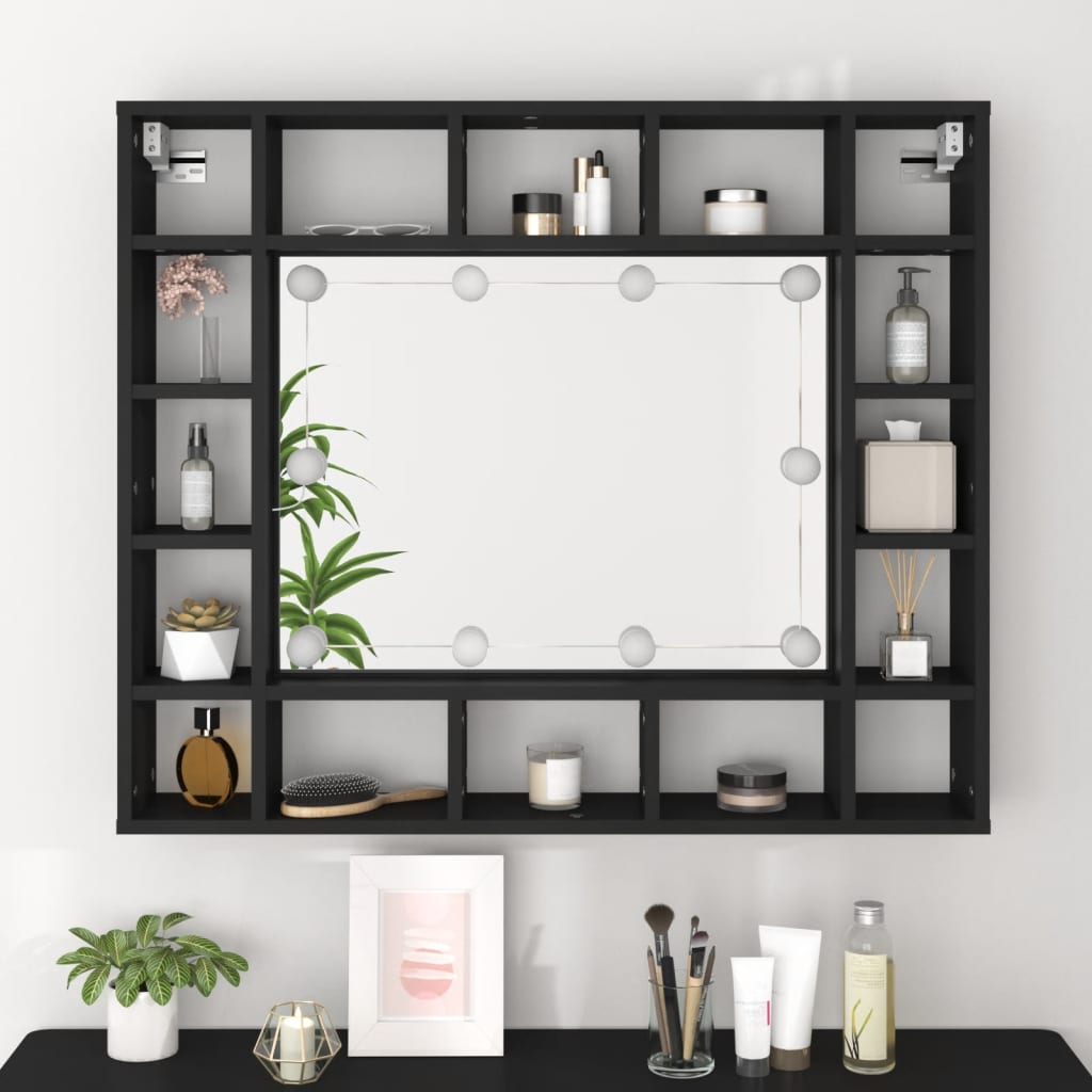 LED Mirror Cabinet Black 91x15x76.5 cm