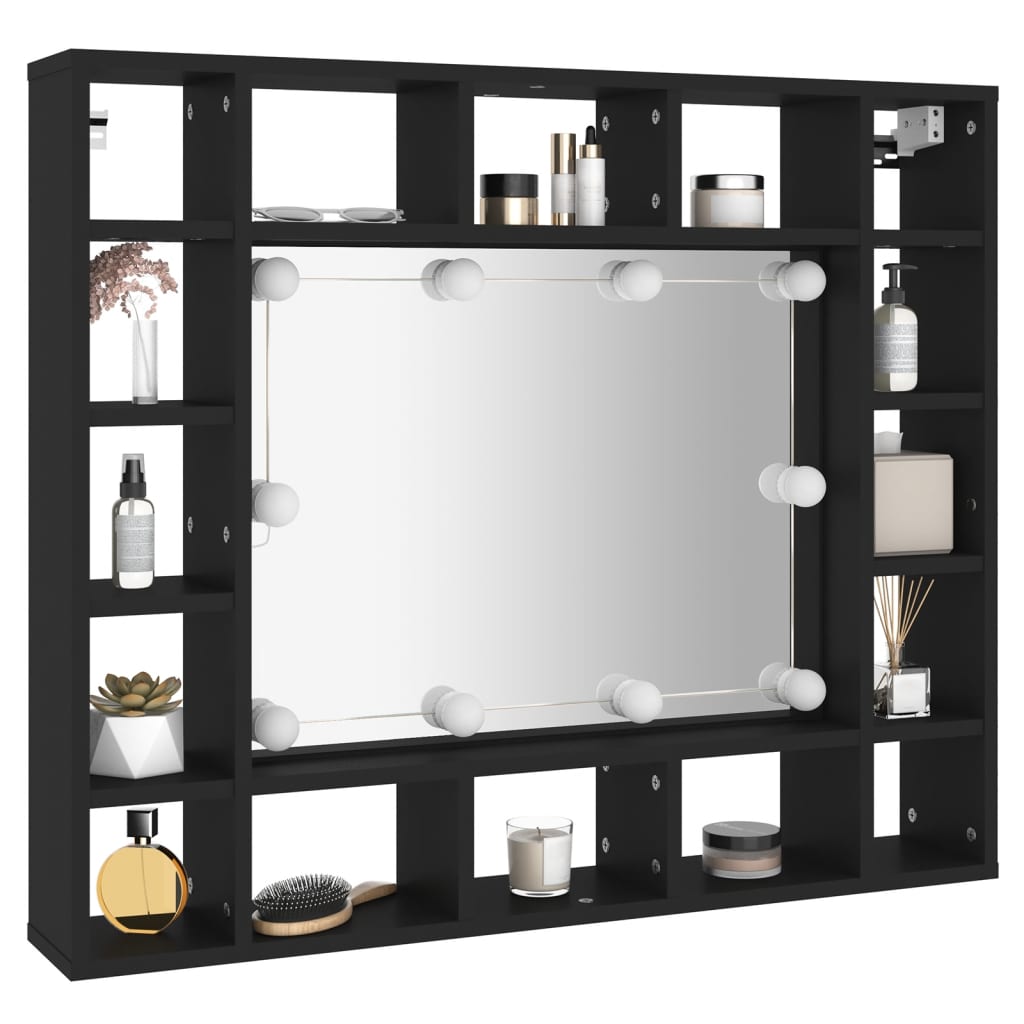 LED Mirror Cabinet Black 91x15x76.5 cm