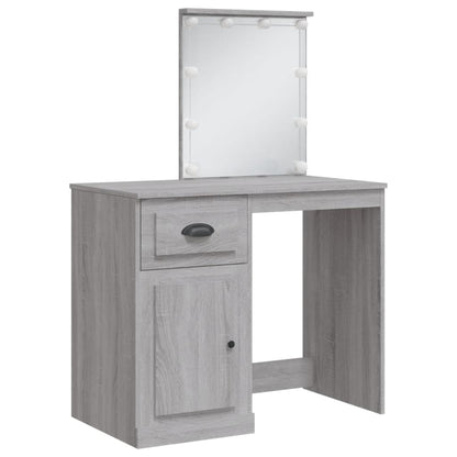 Dressing Table with LED Lights Grey Sonoma 90x42x132.5 cm