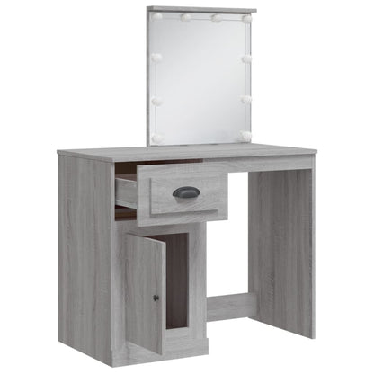 Dressing Table with LED Lights Grey Sonoma 90x42x132.5 cm