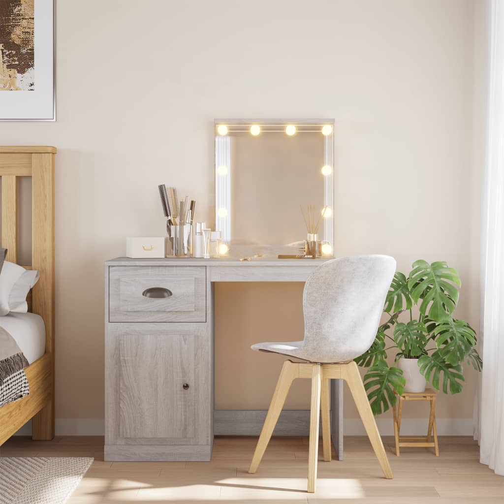 Dressing Table with LED Lights Grey Sonoma 90x42x132.5 cm