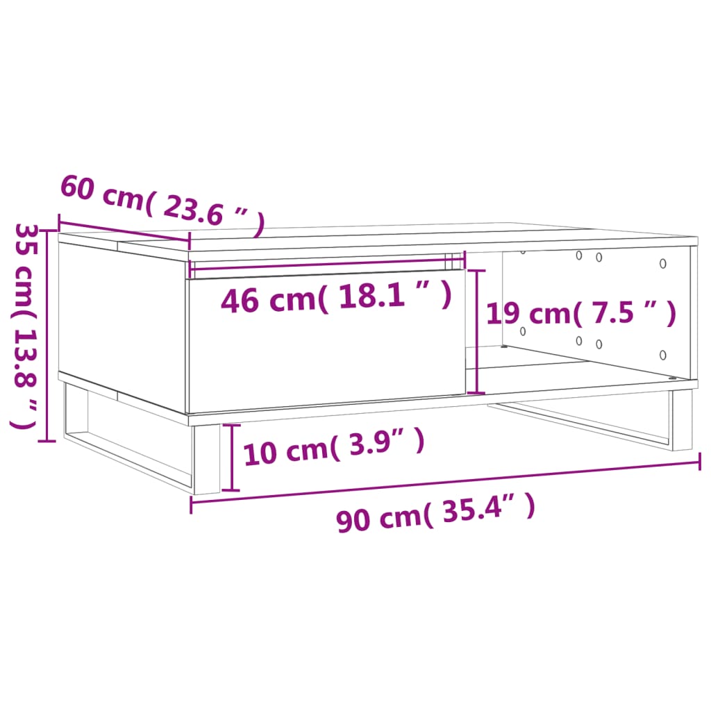 Coffee Table Grey Sonoma 90x60x35 cm Engineered Wood