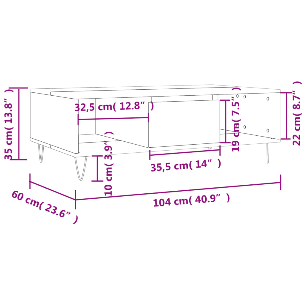 Coffee Table Concrete Grey 104x60x35 cm Engineered Wood