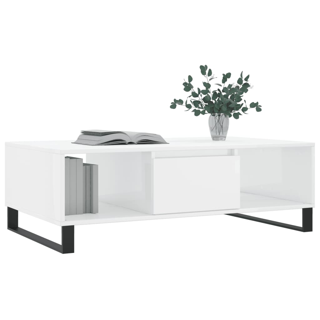 Coffee Table High Gloss White 104x60x35 cm Engineered Wood