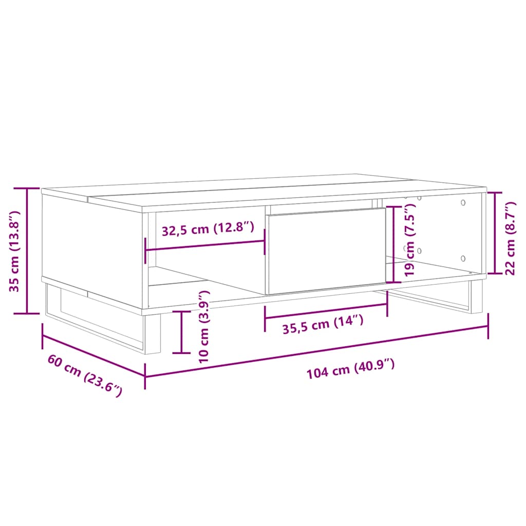 Coffee Table High Gloss White 104x60x35 cm Engineered Wood