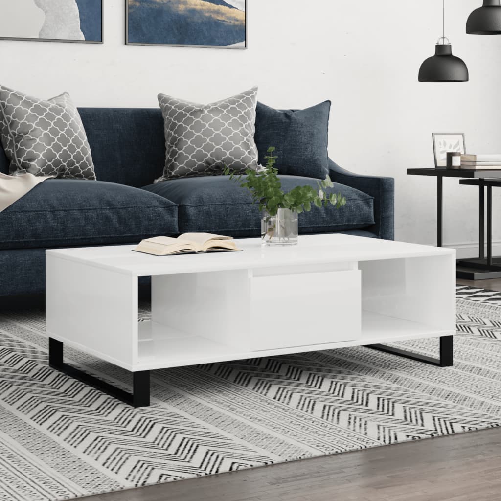 Coffee Table High Gloss White 104x60x35 cm Engineered Wood