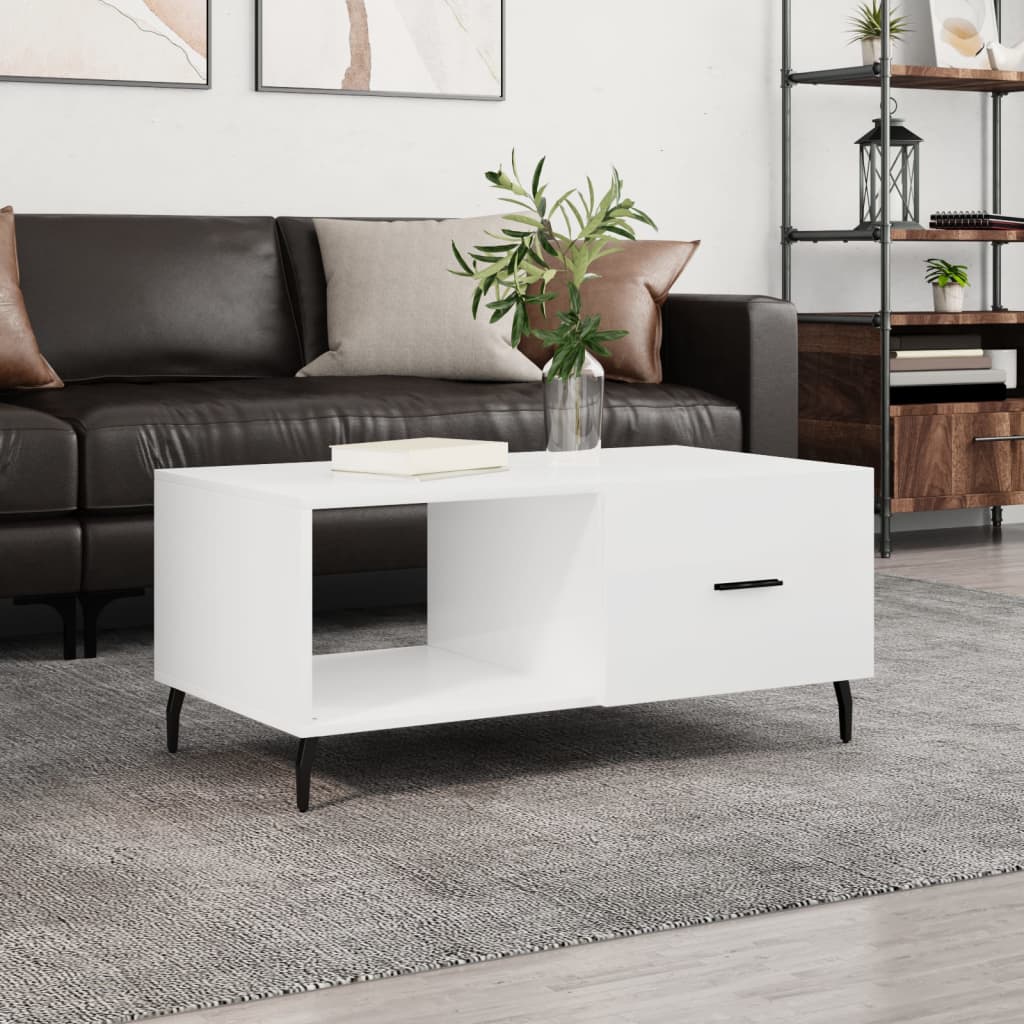 Coffee Table High Gloss White 90x50x40 cm Engineered Wood