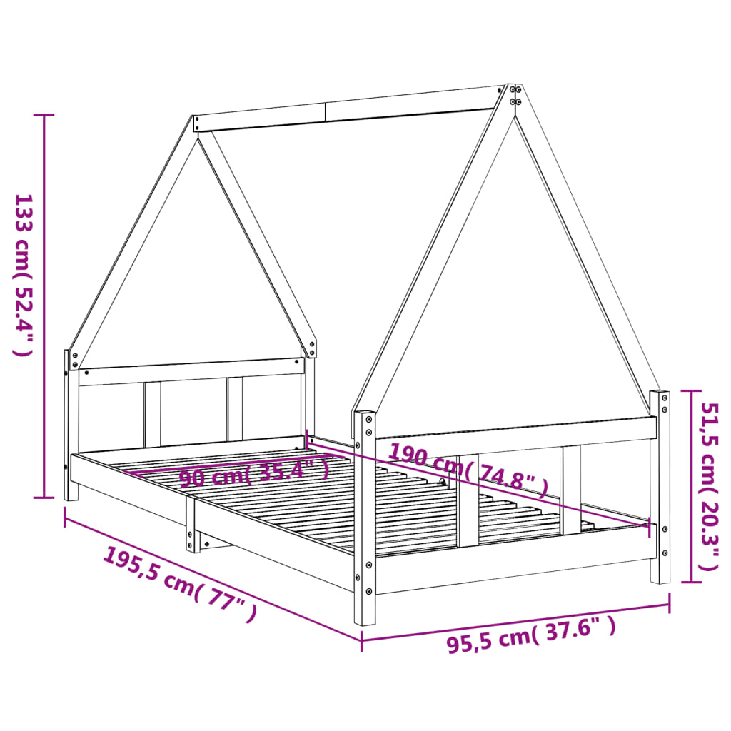 Kids Bed Frame White 90x190 cm Solid Wood Pine