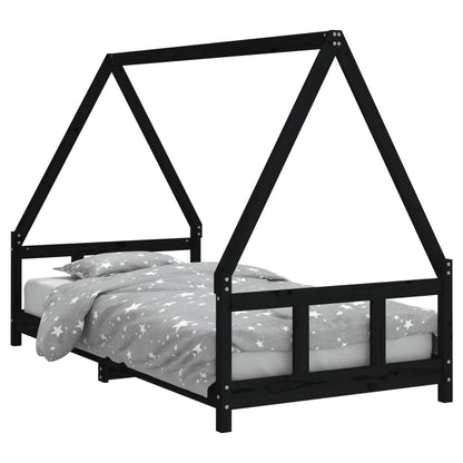 Kids Bed Frame Black 90x190 cm Solid Wood Pine