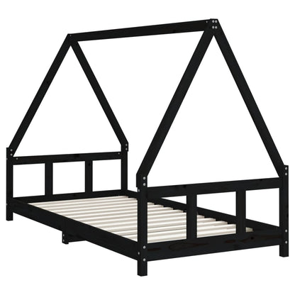 Kids Bed Frame Black 90x190 cm Solid Wood Pine