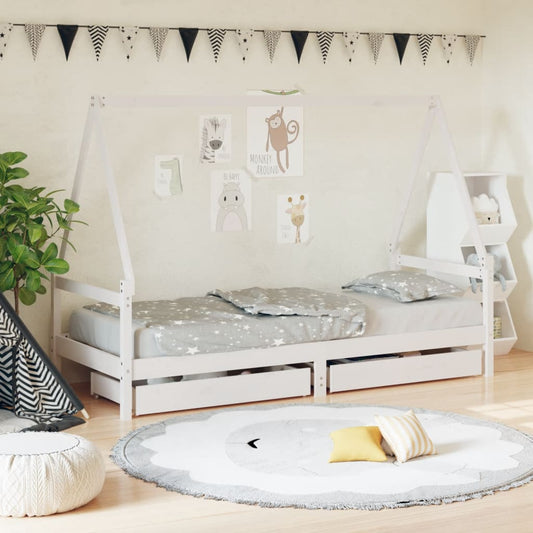 Kids Bed Frame with Drawers White 80x200 cm Solid Wood Pine