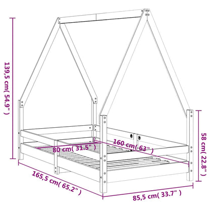 Kids Bed Frame White 80x160 cm Solid Wood Pine