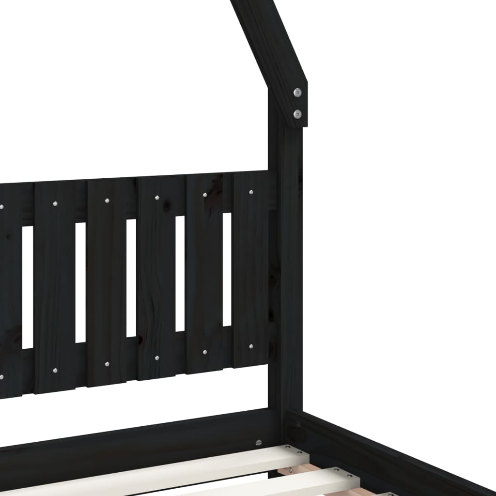 Kids Bed Frame Black 90x200 cm Solid Wood Pine