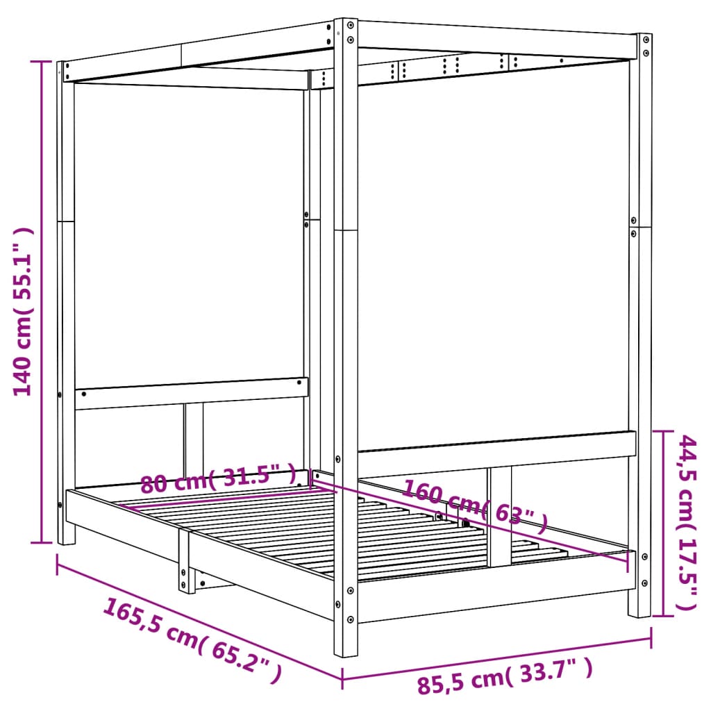 Kids Bed Frame 80x160 cm Solid Wood Pine