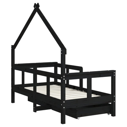 Kids Bed Frame with Drawers Black 70x140 cm Solid Wood Pine