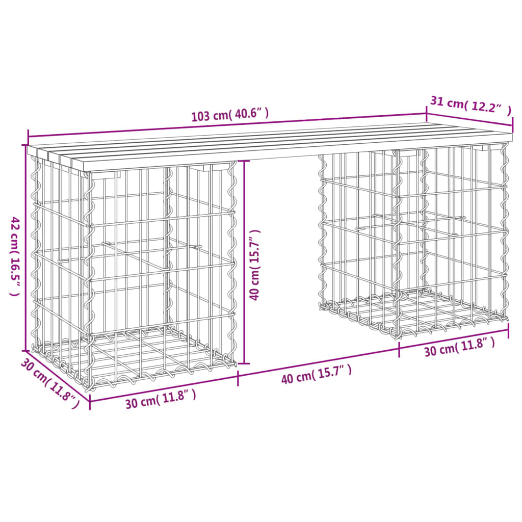 Garden Bench Gabion Design 103x31x42 cm Impregnated Wood Pine