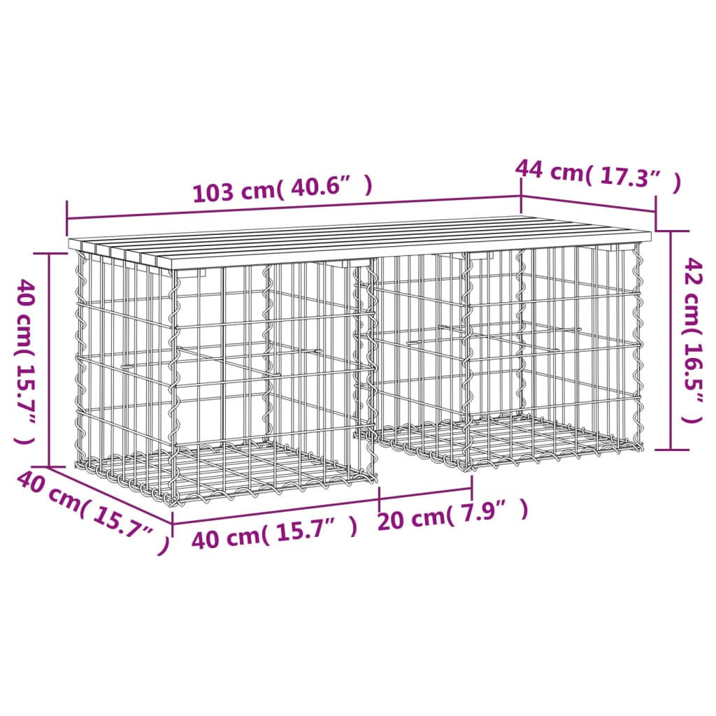 Garden Bench Gabion Design 103x44x42 cm Solid Wood Douglas