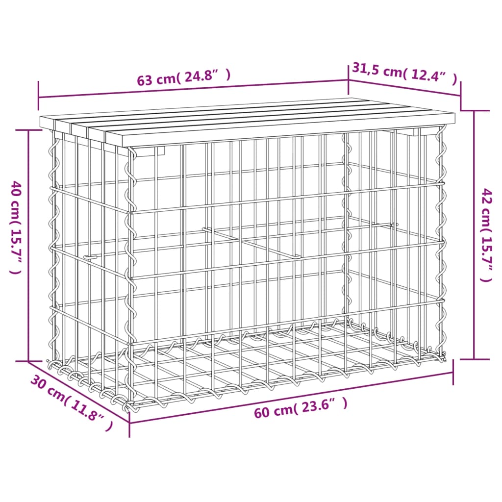 Garden Bench Gabion Design 63x31.5x42 cm Solid Wood Pine