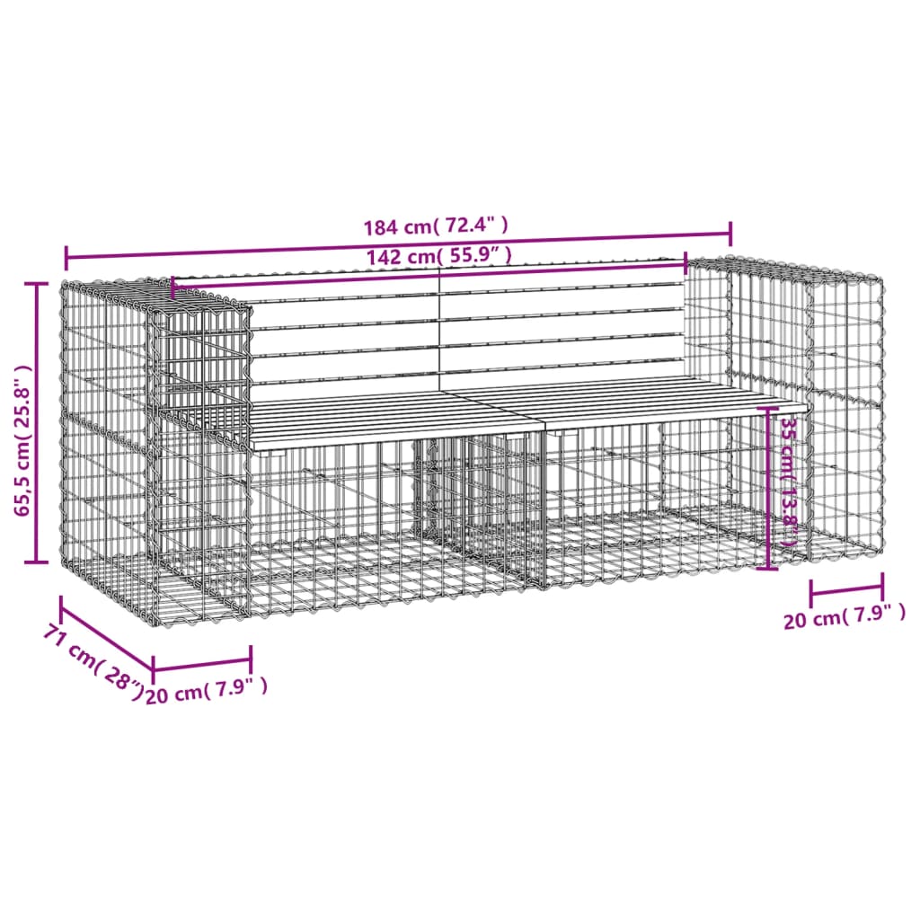 Garden Bench Gabion Design 184x71x65.5 cm Impregnated Wood Pine