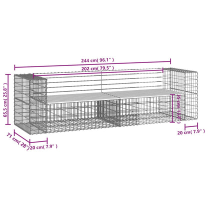 Garden Bench Gabion Design 244x71x65.5 cm Solid Wood Pine