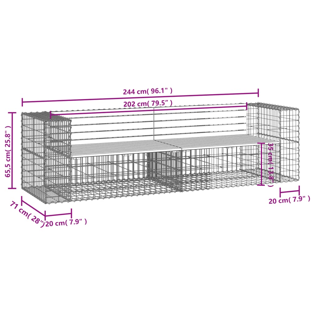 Garden Bench Gabion Design 244x71x65.5 cm Impregnated Wood Pine