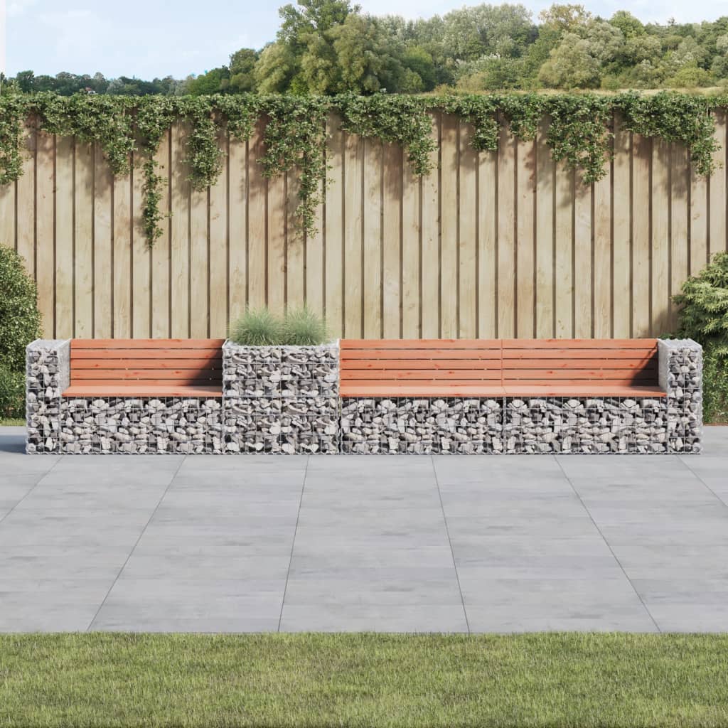 Garden Bench with Gabion Basket Solid Wood Douglas