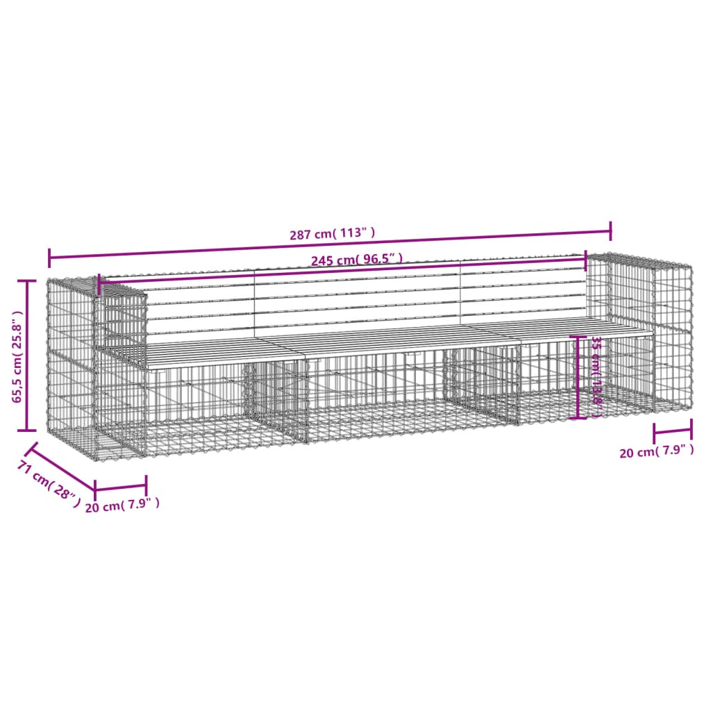 Garden Bench Gabion Design 287x71x65.5 cm Solid Wood Douglas