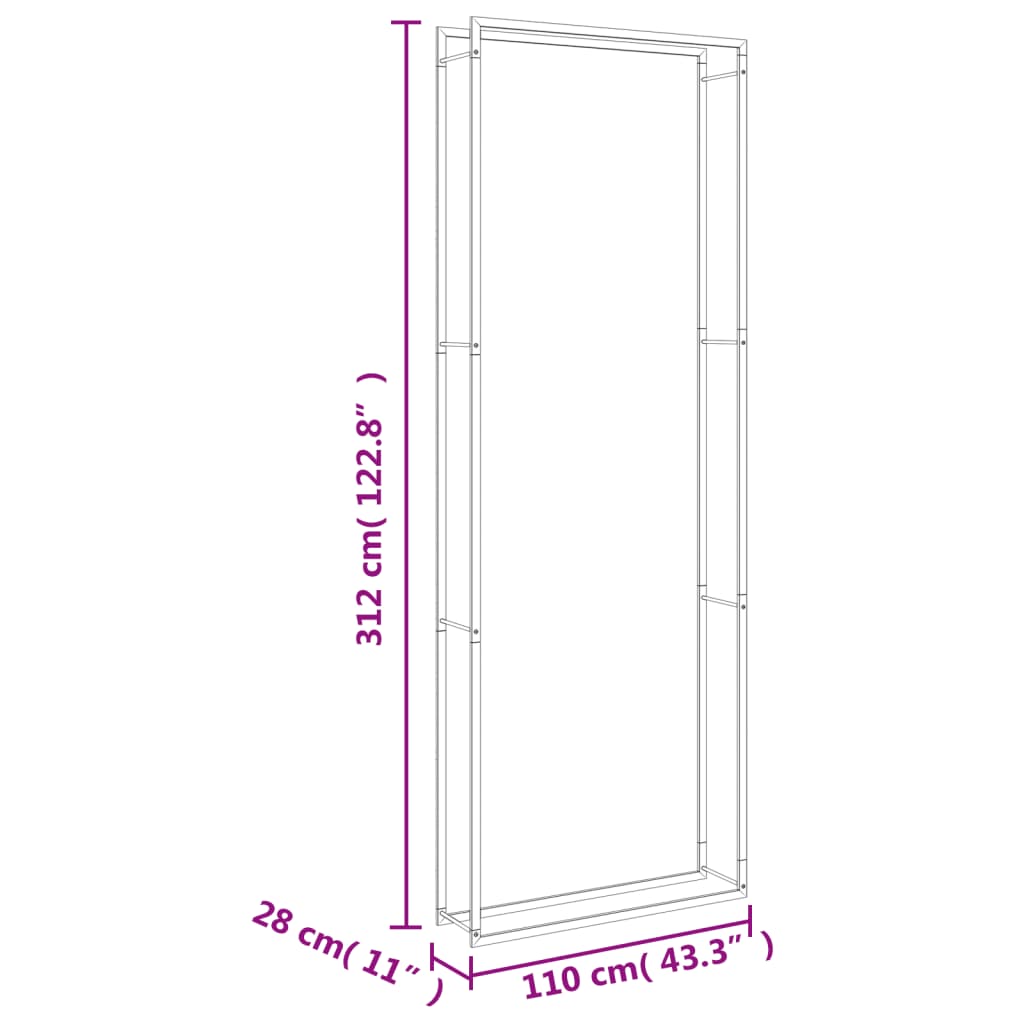 Firewood Rack 110x28x312 cm Stainless Steel