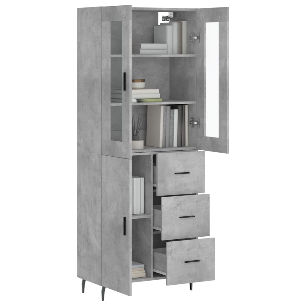 Highboard Concrete Grey 69.5x34x180 cm Engineered Wood