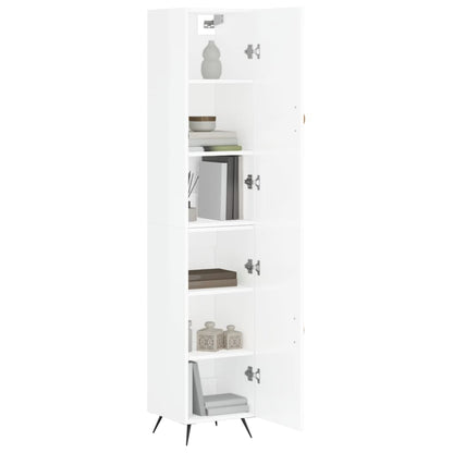 Highboard High Gloss White 34.5x34x180 cm Engineered Wood