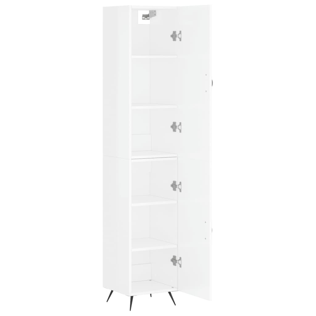 Highboard High Gloss White 34.5x34x180 cm Engineered Wood