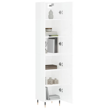 Highboard High Gloss White 34.5x34x180 cm Engineered Wood