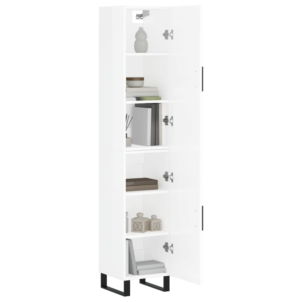 Highboard High Gloss White 34.5x34x180 cm Engineered Wood