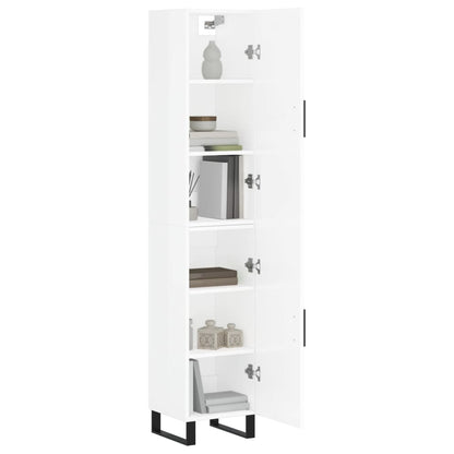 Highboard High Gloss White 34.5x34x180 cm Engineered Wood