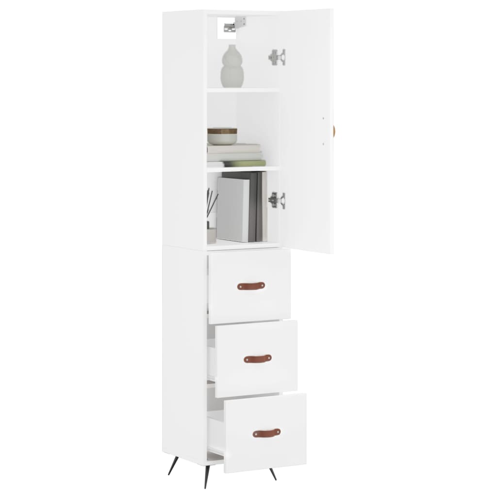 Highboard White 34.5x34x180 cm Engineered Wood