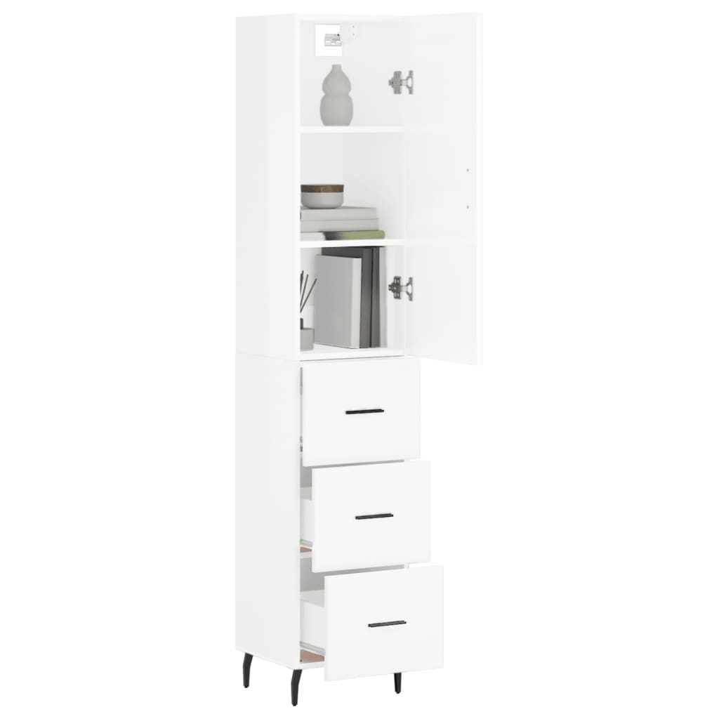 Highboard High Gloss White 34.5x34x180 cm Engineered Wood