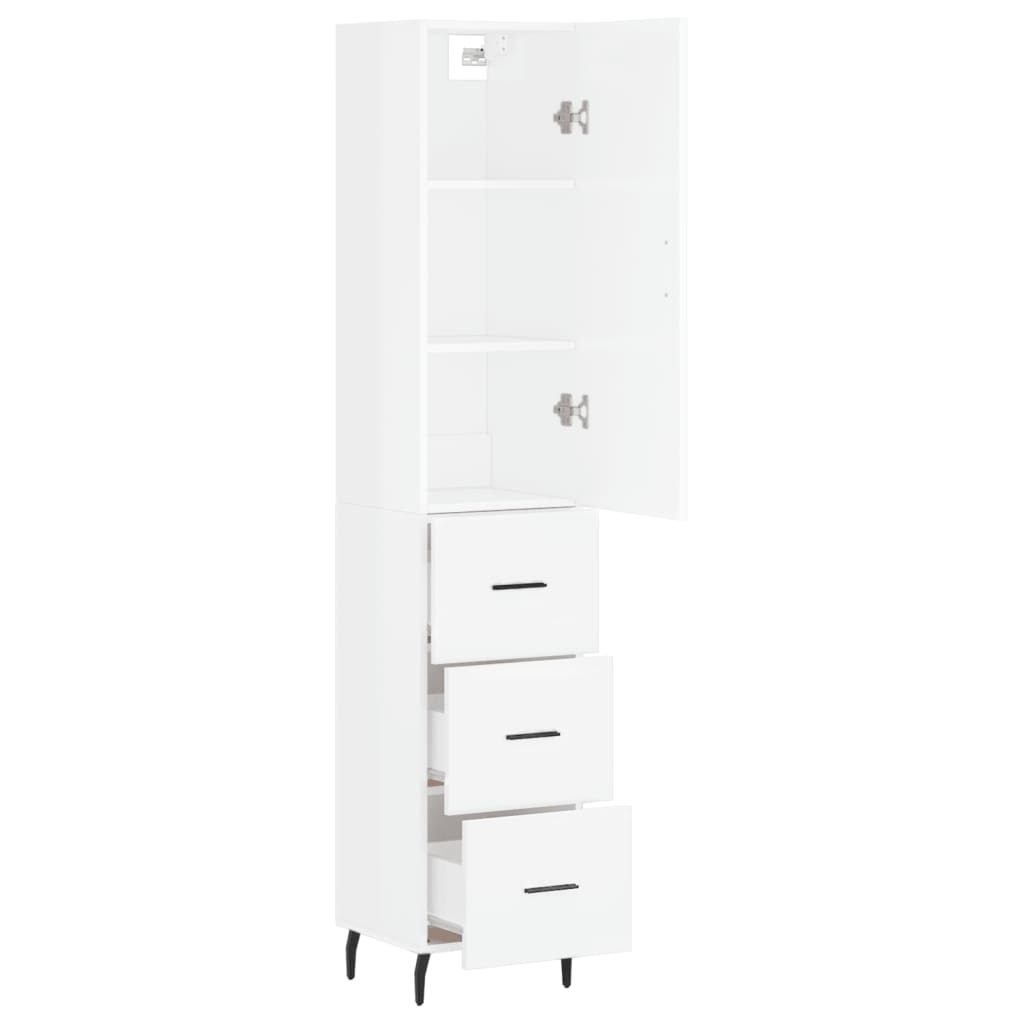 Highboard High Gloss White 34.5x34x180 cm Engineered Wood