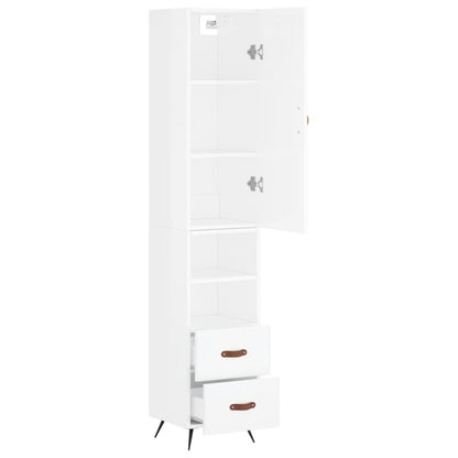 Highboard High Gloss White 34.5x34x180 cm Engineered Wood