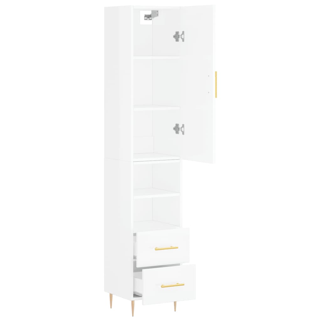 Highboard High Gloss White 34.5x34x180 cm Engineered Wood