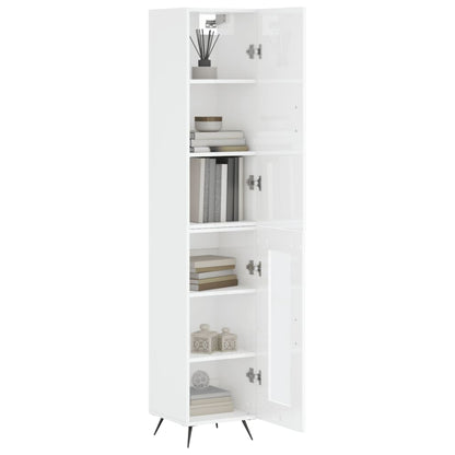 Highboard High Gloss White 34.5x34x180 cm Engineered Wood