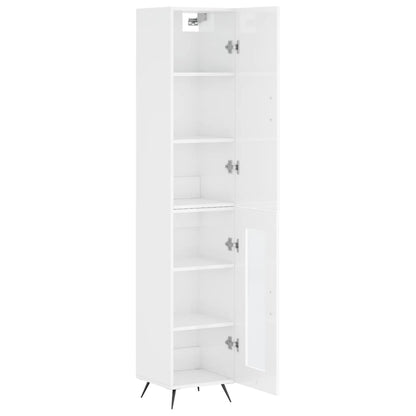 Highboard High Gloss White 34.5x34x180 cm Engineered Wood