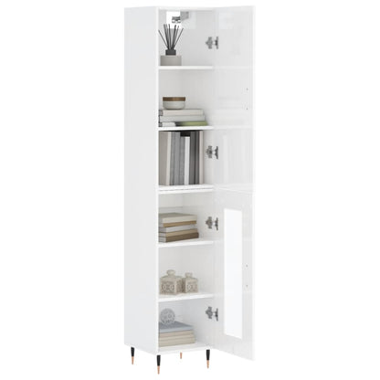 Highboard High Gloss White 34.5x34x180 cm Engineered Wood