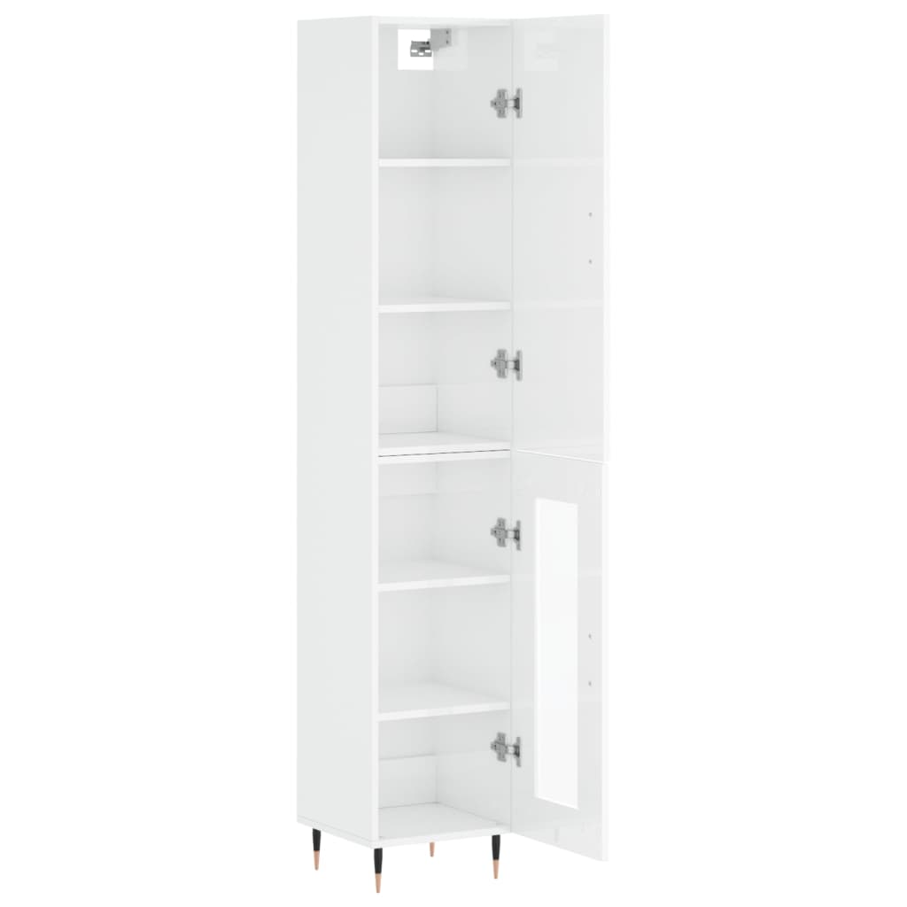 Highboard High Gloss White 34.5x34x180 cm Engineered Wood